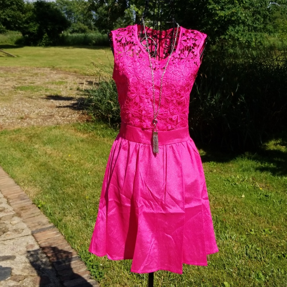 S/M/L/XL PINK LACE DRESS MINI - Picture 3 of 6